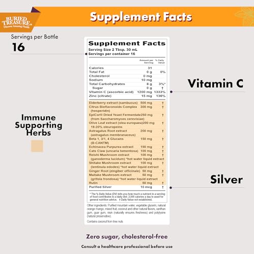 Buried Treasure Adult Daily Immune Wellness, 16oz with Dose Cup, Elderberry Echinacea VIT-C Zinc, Mushroom Blend, Natural Immune Booster - Image 3