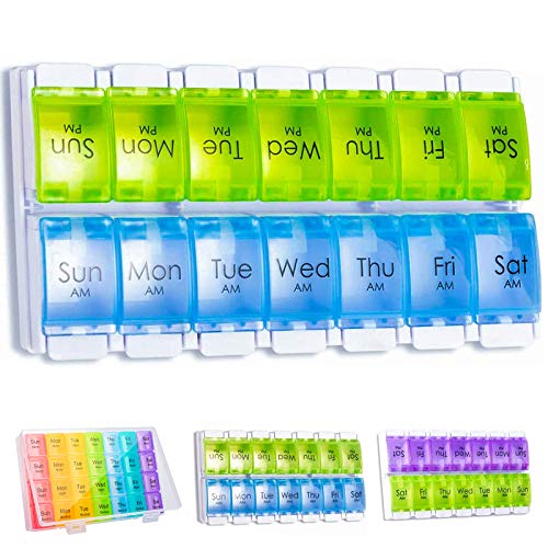 Pill Organizer 2 Times a Day - AM/PM Weekly Pill Organizers, 7 Day Pill Containers, BPA-Free Large Pill Case with Spring Assisted Pop Open Design to Hold Vitamin, Fish Oil or Medication