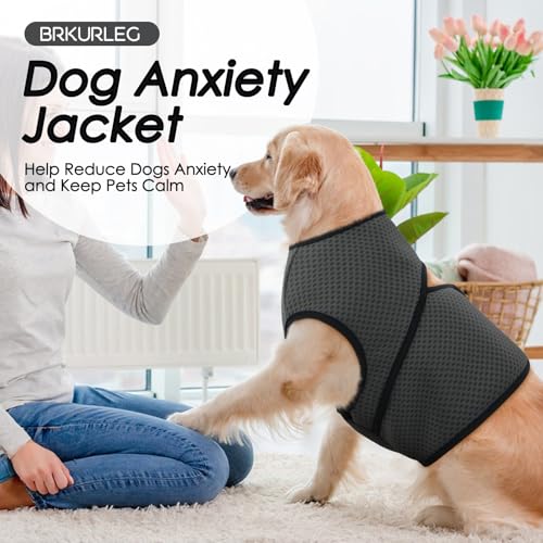 Image of BRKURLEG Dog Anxiety Shirt, Adjustable Calming Vest Jacket for Small Medium Large Dogs,Dog Anti-Anxiety Coat for Thunderstorms, Fireworks, Training & Separation Relief, Darkgrey, L