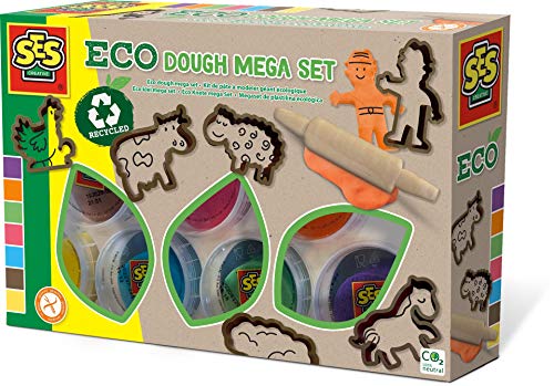 SES Creative- Kit de pâte à Modeler géant écologique (7x90 g avec Outils), 24919
