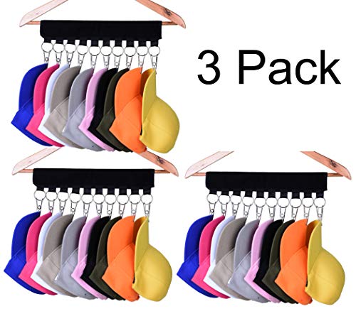LEKUSHA 3 Pack Cap Organizer Hanger, 10 Baseball Cap Holder, Hat Organizer for Closet - Change Your Cloth Hanger to Cap Organizer Hanger - Keep Your Hats Cleaner Than a Hat Rack - Black