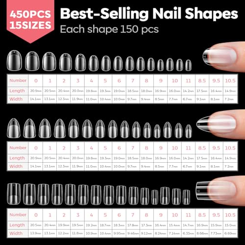Image of Modelones Almond & Square & Round Nail Tip, Multi-type 3 Styles Gel Tips