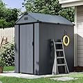 Aoxun 4×6 FT Outdoor Storage Shed, Resin Shed with Reinforced Floor, All-Weather Plastic Tool Storage with Lockable Door, Window & Vents for Garden, Patio, Bike & Garbage Can, Dark Gray