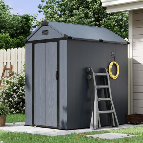 Aoxun 4×6 FT Outdoor Storage Shed, Resin Shed with Reinforced