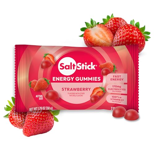 SaltStick Energy Gummies with Electrolytes, Strawberry, Easy to Chew Electrolyte Gummy, Energy Chews That Taste Great. 10 Packs, 80 Gummies