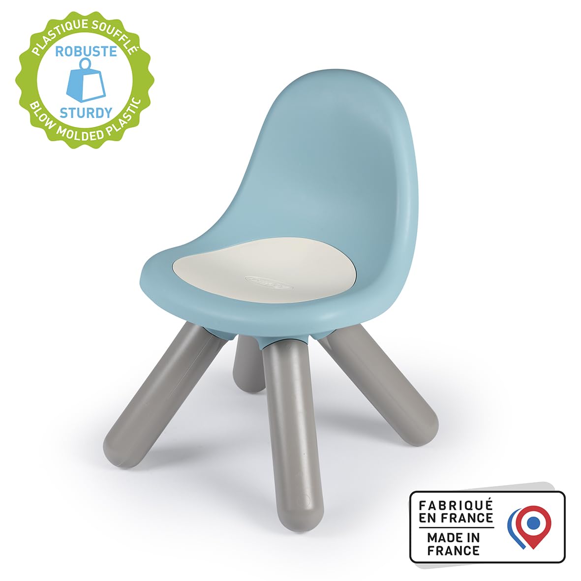 Smoby- Silla Infantil Azul- Línea de Muebles Kid Smoby, Plástico Soplado Resistente a los Rayos UV, Interiores y Exteriores, Patas Robustas, Asiento Cómodo, A partir de 18 meses (7600880116)