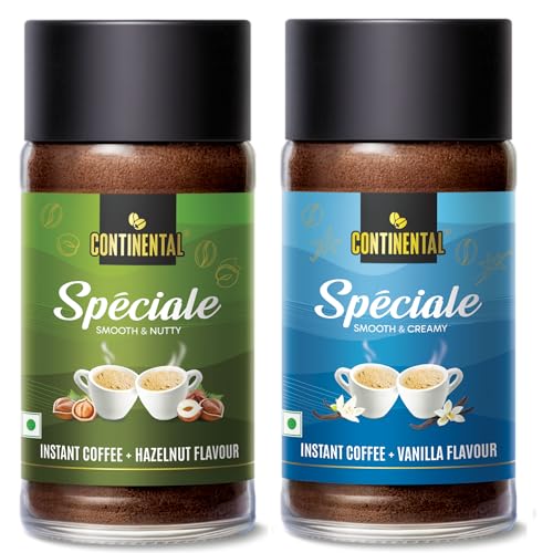 Continental Speciale Flavoured Coffee Combo | Hazelnut & Vanilla | Makes 50 Cups | Instant flavored Coffee powder for both Hot & Cold Coffee | Medium 