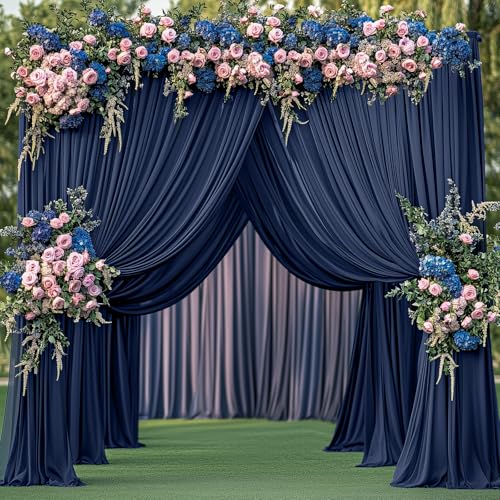 Image of 20ftx15ft Navy Blue Backdrop Curtain for Parties, Wrinkle Free Polyester 4 Panels 15 ft Long Photo Backdrop Drapes Back Drop Cloth Drapery for Wedding Birthday Party Photography Background