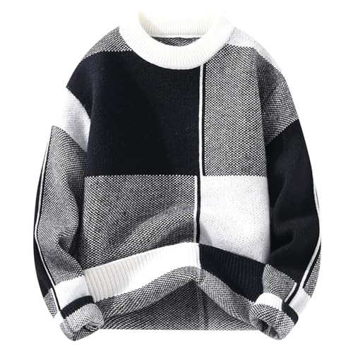 Unisex Men's Knit Sweater Crewneck Loose Fit Diamond Twist Textured Sweaters Long Sleeve Cable Knitted Pullover Tops