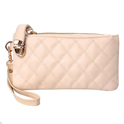 NUEVO Fashion Ladies Noche de mujer fiesta diamante estilo Entramado embrague bolso de piel bolso de mano Cartera Monedero (boda, regalo perfecto, beige (Beige) - ZSL-123