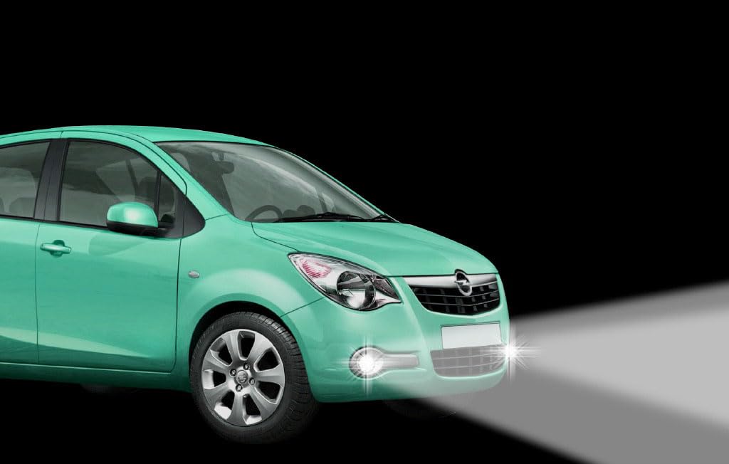 LED Tagfahrlicht ohne Dimmfunktion rund 90mm mit E-Prüfzeichen kompatibel mit Opel Astra H & Meriva A & Corsa D & Zafira B & Vectra C & Agila & Tigra Twintop jeweils mit OPC oder OPC-Line Stoßstange