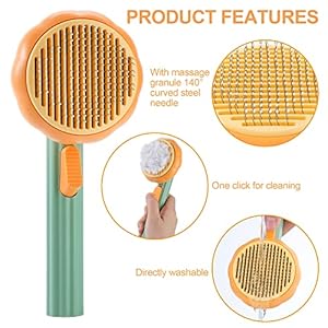 Cat Hair Brush Self Cleaning Pet Slicker Brush with Release Button Cat Hair Cleaner Brush for Shedding Grooming Brush for Long or Short Haired Cats Dogs pumpkin Yellow  Cucciolini Doodles Cat hair brush self cleaning pet slicker brush with release button cat hair cleaner brush for shedding grooming brush for long or short haired cats dogs pumpkin yellow   cucciolini doodles
