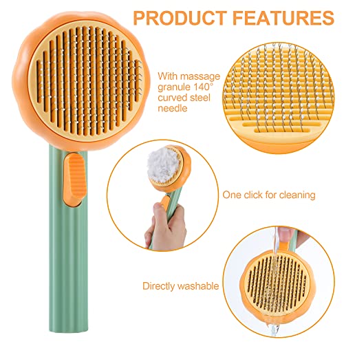 Cat Hair Brush Self Cleaning Pet Slicker Brush with Release Button Cat Hair Cleaner Brush for Shedding Grooming Brush for Long or Short Haired Cats Dogs pumpkin Yellow  Cucciolini Doodles Cat hair brush self cleaning pet slicker brush with release button cat hair cleaner brush for shedding grooming brush for long or short haired cats dogs pumpkin yellow   cucciolini doodles