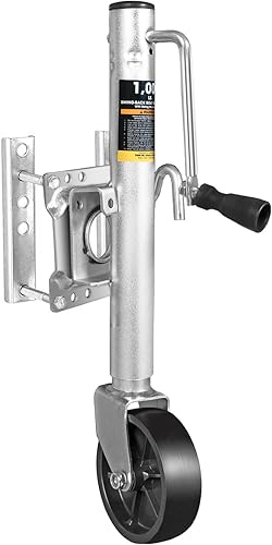 Torin Gato de remolque de 1000 libras con rueda, gato giratorio de alta resistencia para remolque de barco de una sola rueda, elevación de 10
