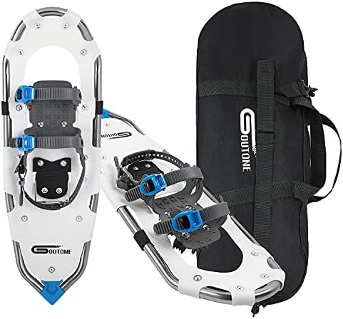 Goutone 21/27 Inches Light Weight Snowshoes for Men and Women. Fully Adjustable Ratchet Bindings, Heel Lift Riser ,Hard Pack Grip Teeth, Carrying Tote Bag