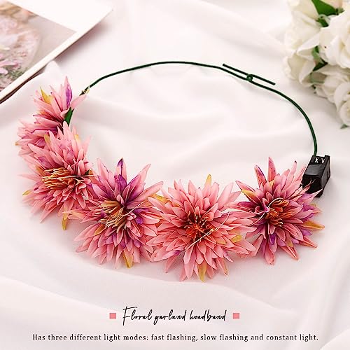 Vakkery Light Up Flower Crown Headbands LED Glow Flashing Hair Garland Headdress Wedding Party Festival Hair Accessories for Women and Girls - Image 4