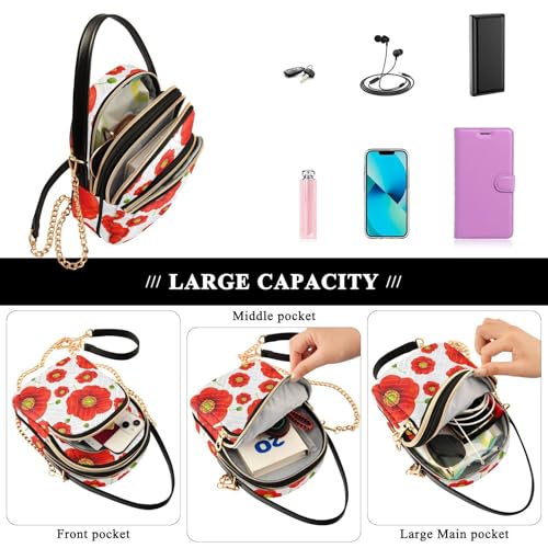 Red Poppies Pattern Crossbody Bag for Women Shoulder Handbag Ladies Purse Cell Phone Tote Bags4
