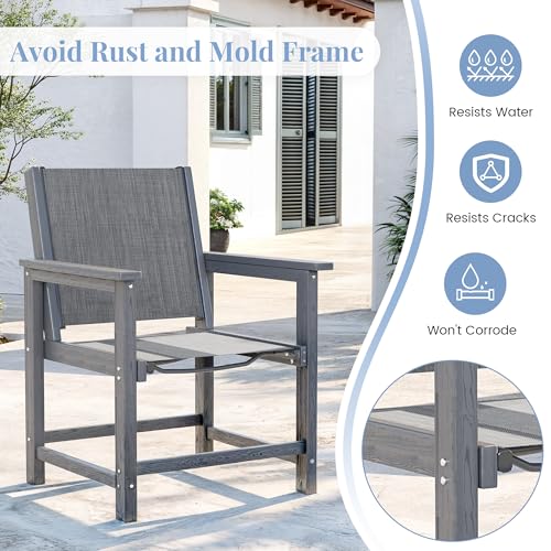 Image of Amopatio Outdoor HDPE Dining Chairs Set of 6 All-Weather Patio Chairs with Textilene Backrest Heavy Duty for Porch Backyard Deck Lawn Garden, Gray