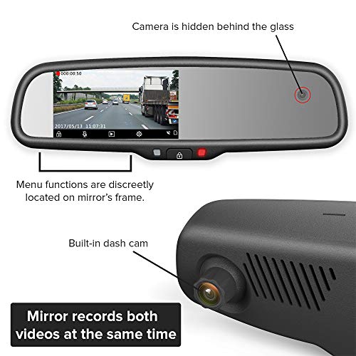 Master Tailgaters Rear View Mirror with Dual Camera HD DVR Dash Cam with Microphone + WiFi app (Records Forward and Inside Cabin Passengers)