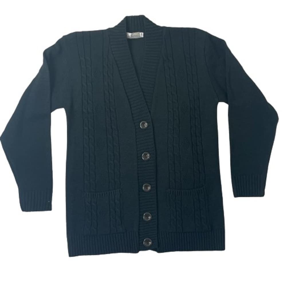 F & S LTD Ladies Womens Pattern Knitted Cardigan with Button up Closure with Pockets Size S-XL (Black, S-M)
