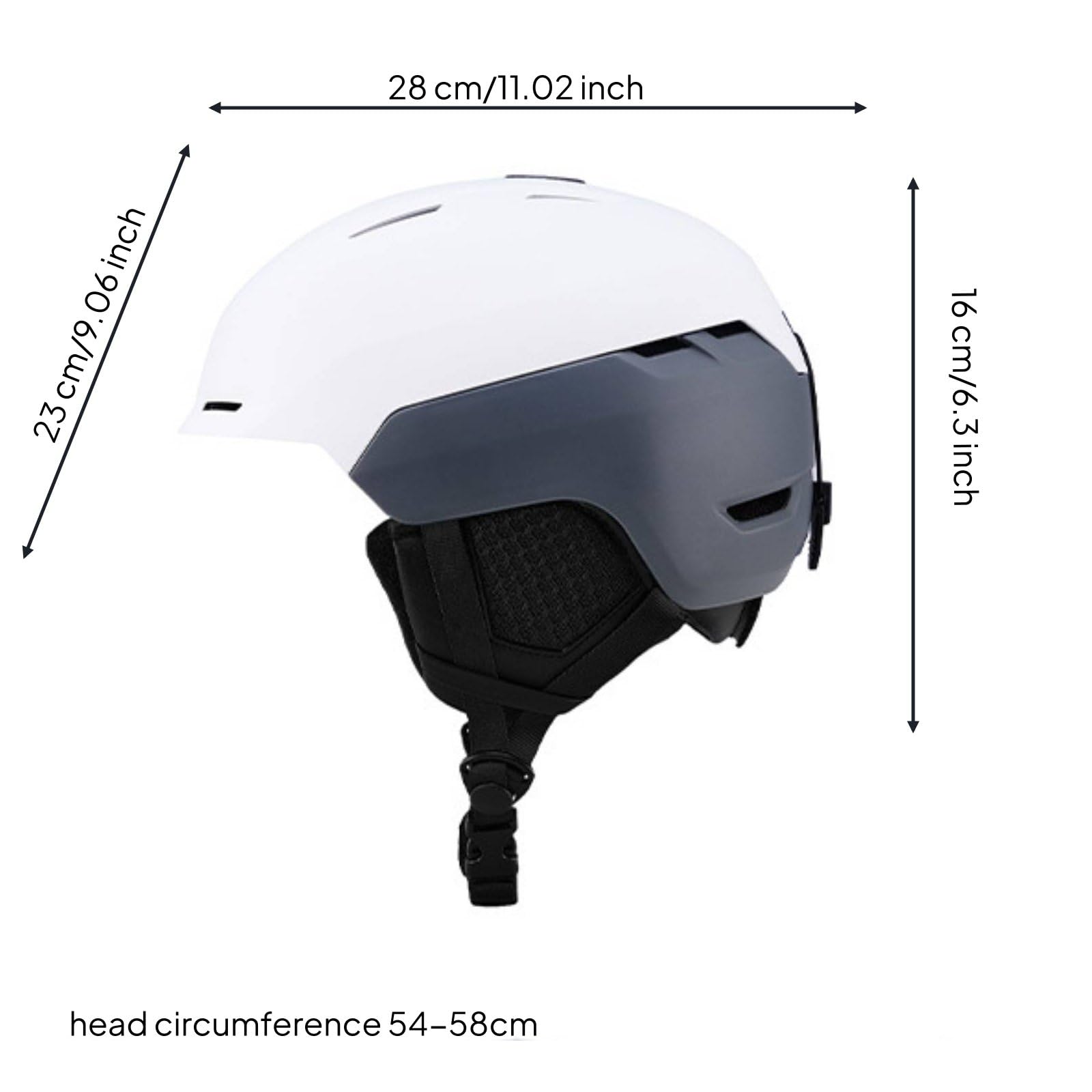Qianly Casco Sport Invernale Snowboard Protezione Completa Schiuma Antiurto Fleece Morbido Padiglioni Integrati Regolazione Personalizzata Flusso D Continuo, Bianco, M