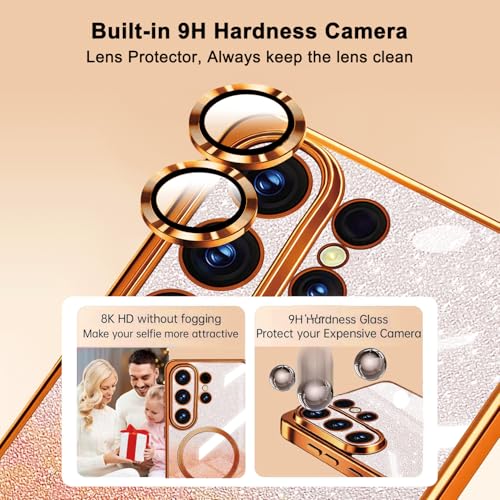 Image of Misscase for Samsung Galaxy S26 Ultra Case Compatible with MagSafe,Built-in Camera Lens Protector Full Protection Soft TPU Anti-Scratch Anti-Fingerprint Magnetic Glitter Slim Case Cover Orange