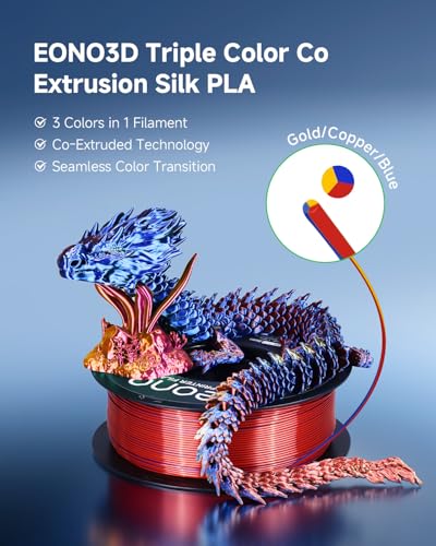 Image of Tri Colors Change Silk PLA 3D Printing Filament, 1.75mm Multicolor Filament, Dimensional Accuracy + /- 0.03mm, 1KG Spool(2.2 lbs), Fit Most 3D Printers with Shiny Silk Gold-Copper-Blue