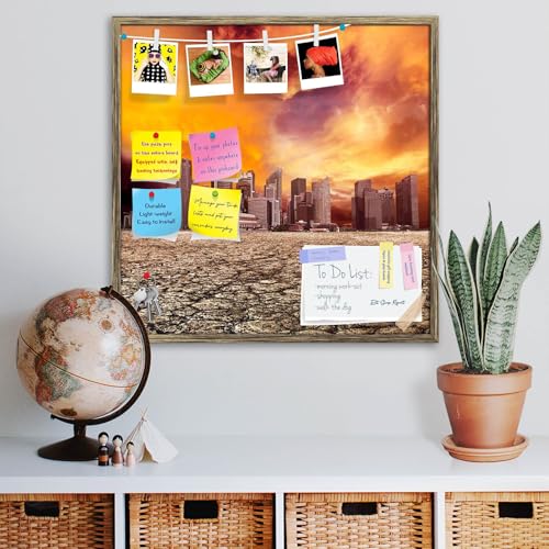 Image of ArtzFolio City Overlooking Desolate Desert | Bulletin Board Notice Pin Board | Vision Soft Board Combo with Thumb Push Pins & Sticky Notes | Antique Golden Frame | 24 x 24 inch (61 x 61 cms)