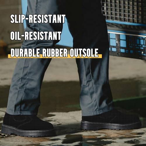 Image of Steel Toe Work Boots for Men Slip-on Welding Work Shoes | Slip Resistant, Safety Toe Boots for Men for Industrial Construction, Warehouse