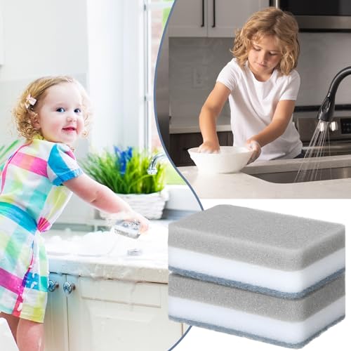Image of Sponges Wrapped 48 Pack Kitchen Dishwashing Sponge Bulk Non Scratch Scouring Pad Odor Free Grey Sponge Wipes Suitable Household Cleaning Dishes for Travel Apartments