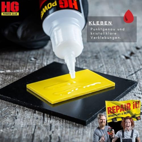 HG POWER GLUE Die Schweißnaht aus der Flasche - Kraftkleber Set mit Primer für PP, PE, Silikon, Teflon - Kleber für Kunststoffe, Plastik, Gummi, Stein, Keramik - chemikalienresistent, hitzebeständig