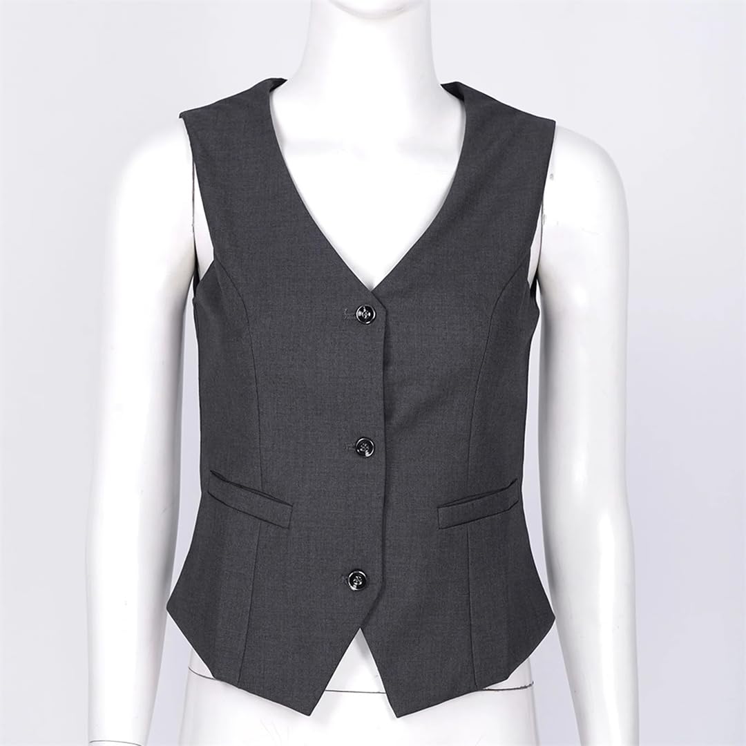 Wjnvfioo Chalecos formales para mujer, con botones, sin mangas, elegante, para oficina, trajes clásicos, chaleco, ropa de trabajo