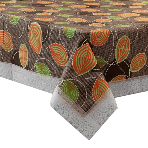 Image of Dakshya Industries 6 Seater PVC Waterproof Dining Table Cover 60x90 Inch | Floral Printed Washable Table Cloth with Lace Border