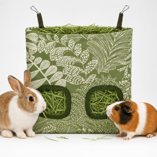 Rabbit Hay Feeder Guinea Pig Hay Holder & Bunny Hay Feeder Durable Hanging Hay Bag for Rabbits Chinchillas Guinea Pigs Bunnies Chew-Resistant Hay Holder for Small Animals (Grass Green)