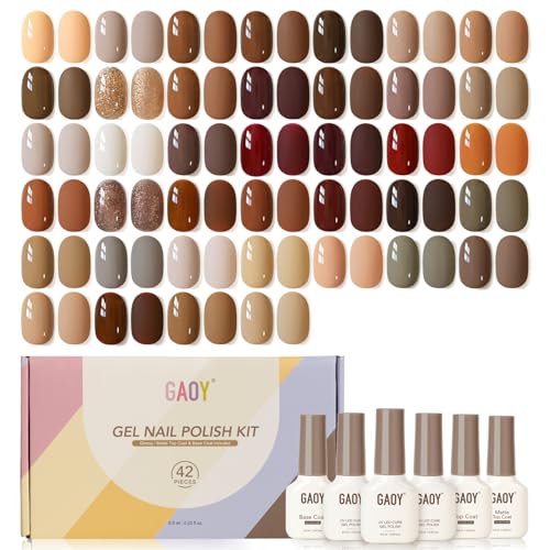 GAOY 42 Pcs Gel Nail Polish Kit, Fall Brown Red Glitter Colors Gel Nail Polish Set with Glossy &...