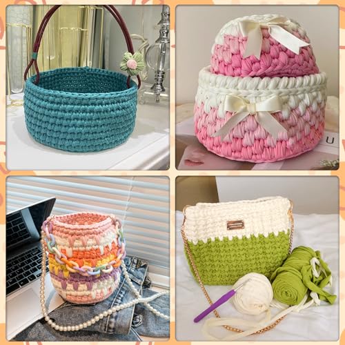 SIMEIQI 2 PCS 800g T-Shirt Yarn Elastic Fabric Crochet for DIY Knitting, 260 Yards Spaghetti Thick Knitting Yarn for Hand DIY Bag Basket Cushion Crocheting Projects,Home Decor (Beige) by SIMEIQI - Used condition - Image 3