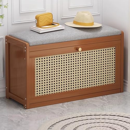 Genérico Banco De Entrada, Banco Zapatero, Ahorra Espacio Descalzadora, Zapatero Banco con Cajones De Ratán para Entryway and Hallway(Yellow,27.55x9.84x17.71in)