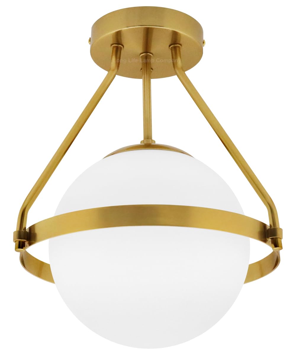 Antique Brass Pendant Light Fixed, Opal Globe Ceiling Light Frosted Glass Lamp Shade H3141