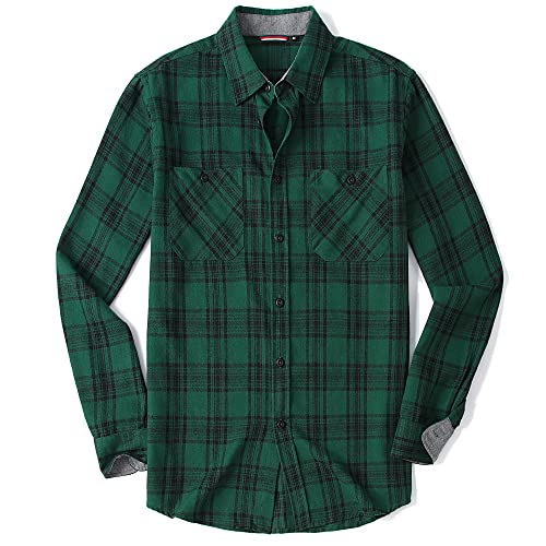 Image of WARHORSEE Flannel Shirt for Men Long Sleeve Button Down Plaid Shirts | Soft Cotton Blend for Multi-season Wear, Lightweight yet Warm, Dual buttoned storage pockets, Machine Washable Easy Care