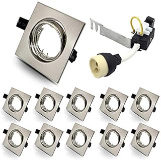 HiBay 10x GU10 Downlights Recessed LED Ceiling Lights Kitchen Spotlights Square Brushed Chrome Spot Light Fittings 240V