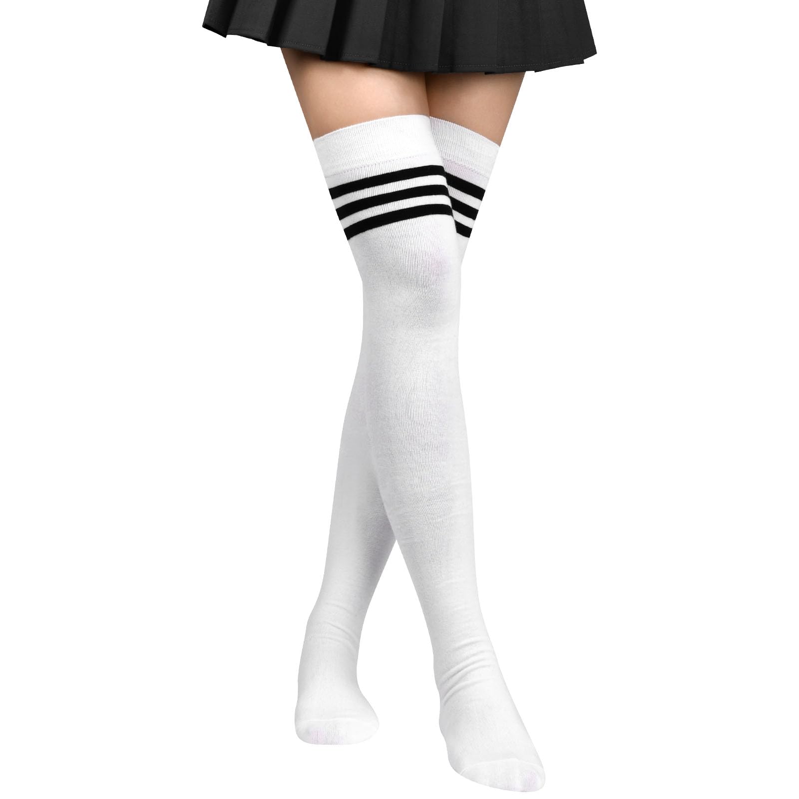 Aomig Overknees Strümpfe Damen, 1 Paar Einfarbig Gestreifte Overknee Strümpfe, Kniehohe Sport-Cheerleading Kniestrümpfe Damen – Verdickte Version Warme und Kältebeständige Kniestrümpfe