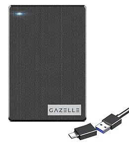 GAZELLE High-Speed 500GB Ultra Slim Portable External Hard Drive - 2-in-1 Type C & USB 3.0, Compatible with PC, Mac, Laptop, PS4, Xbox, iPad, Tablet, Mobile (Black) - 1 Year Warranty