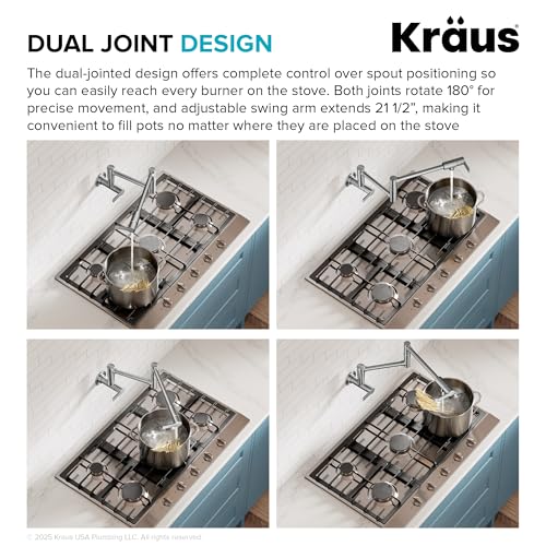 Image of KRAUS Oletto Pot Filler Faucet with Retractable Arm, Wall Mount Kitchen Faucet, Pot Filler for Stove in Matte Black, KPF-5001MB