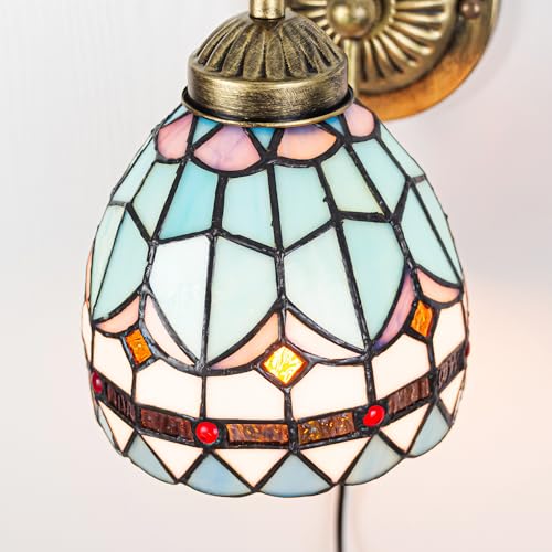 Image of Kiven Wall lamp E26 1-Light Plug-in Bulb not Included Wall Sconce Glass Shade 6 Foot Black Cord(BD0516)