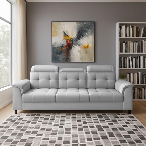 Image of Casaliving Ella 3 Seater Sofa Set for Living Room (Grey Colour Fabric) Premium Fabric Sofa
