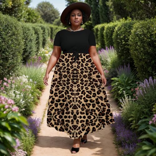 Image of Hostoyo Women Plus Size Formal A Line Maxi Dress Self Tie Waist with Pockets Elegant Round Neck Swing Long Dresses