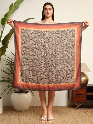 Image of Ravaiyaa - Attitude is everything Women Silk Digital Print Large Square Scarf Breathable Lightweight Neckerchief Printed Headscarf 40 inch x 40 inch Inch