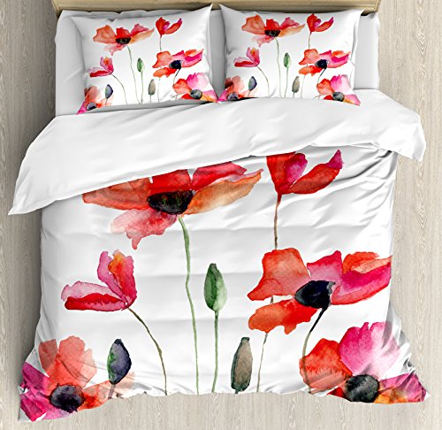 Exclusive Special Ambesonne Watercolor Flower Duvet Cover Set, Poppies Wildflowers Nature Meadow Painting with Watercolor Effect, Decorative 3 Piece Bedding Set with 2 Pillow Shams, Queen Size, Orange Green Up To 60% OFF Ambesonne Watercolor Flower Duvet Cover Set, Poppies Wildflowers Nature Meadow Painting with Watercolor Effect, Decorative 3 Piece Bedding Set with 2 Pillow Shams, Queen Size, Orange Green