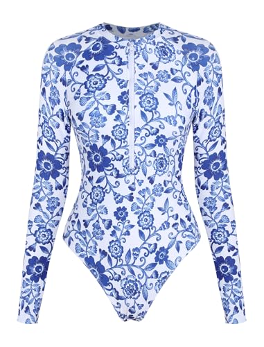 Image of ZAFUL Women's Long Sleeve Rash Guard Swimsuit One Piece Zipper Surfing Bathing Suit