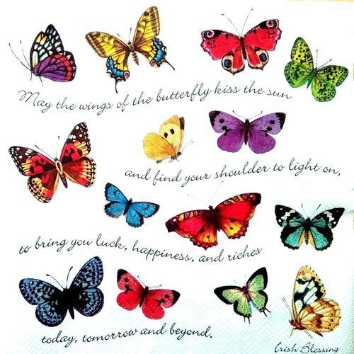 Set of 2 Individual Decoupage Paper Party Napkins BUTTERFLIES IRISH BLESSING Watercolor Decor Luncheon Napkin for a Birthday holiday, Wedding, Cocktail Party